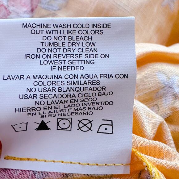 Floral Sleeveless Square Neck Spaghetti Strap Tunic Mini Dress Gold Yellow S NWT - Picture 11 of 12